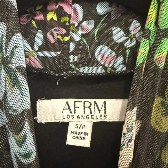 AFRM Los Angeles Sonia Ruched Floral Dress | Black | Small - Picture 5 of 6